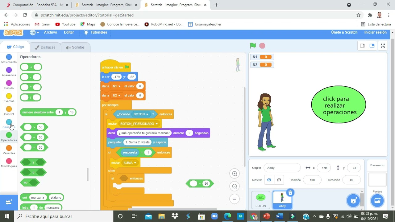 subrutinas con scratch, operaciones matemáticas.