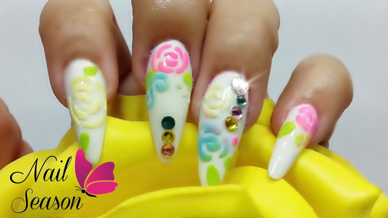 Uñas de acrilico efecto azucar para maquillaje de Mirianny De los santos