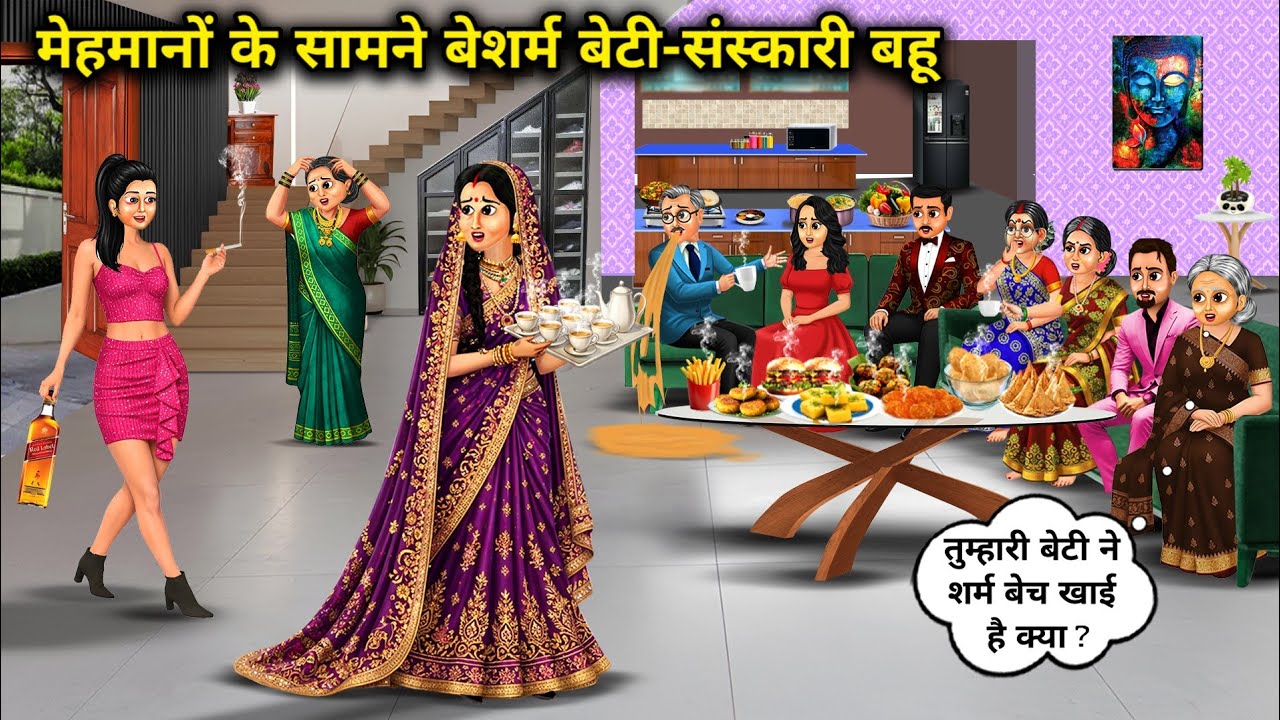 मेहमानों के सामने बेशर्म बेटी संस्कारी बहू । Shameless Daughter In Front Of Guests And Cultured 
