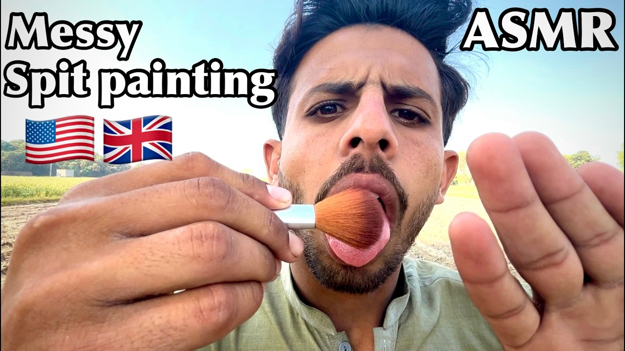 ASMR • Messy spit painting with Different brushes (Mouth sounds & hand movements)