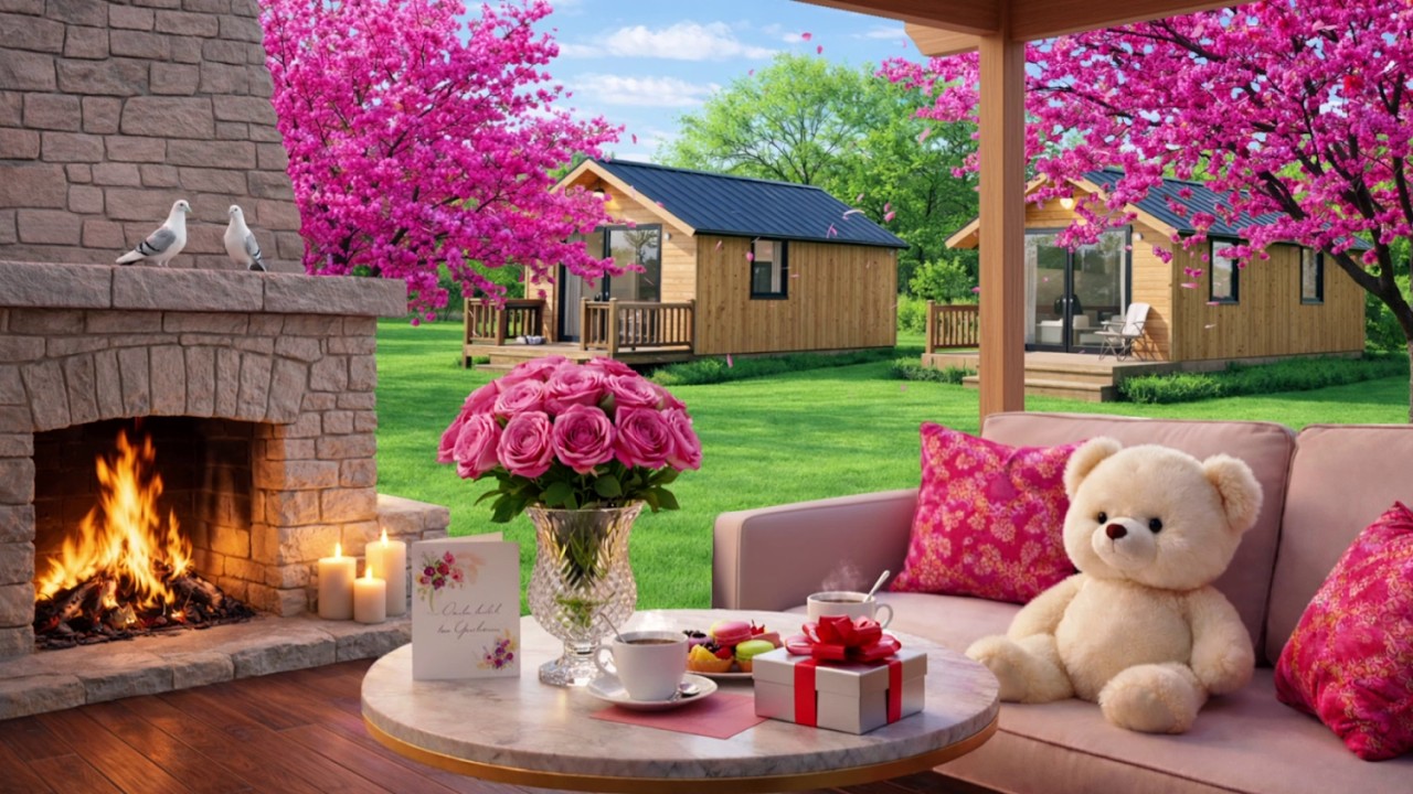 Spring Jazz by the Fireplace 🌸 Cozy Spring Day with Cherry Blossoms | Study, Work & Relax