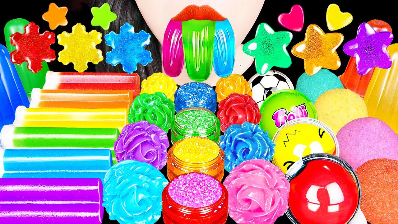 ASMR RAINBOW DESSERTS 레인보우 디저트 KOHAKUTO ROSE, ICE CREAM JELLY 무지개 장미 코하쿠토, 아이스크림 젤리, 구미 먹방 MUKBANG