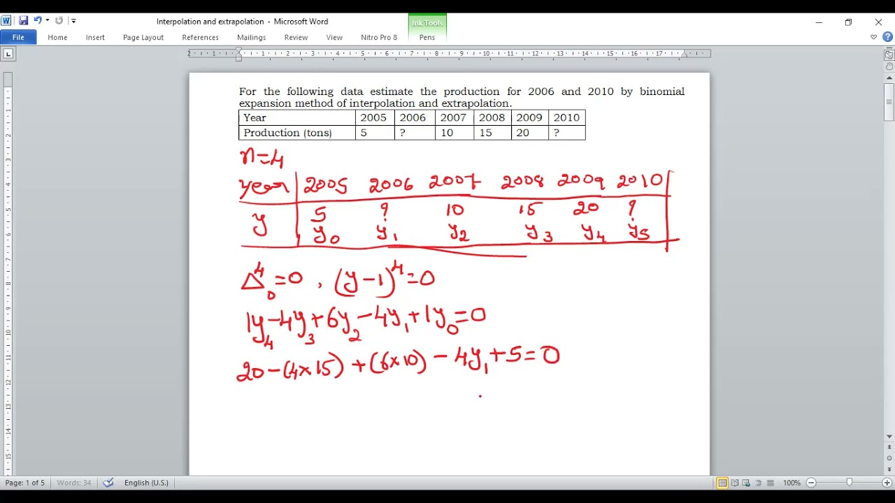 Interpolation and Extrapolation ( Binomial Expansion Method for 2 missing Values)