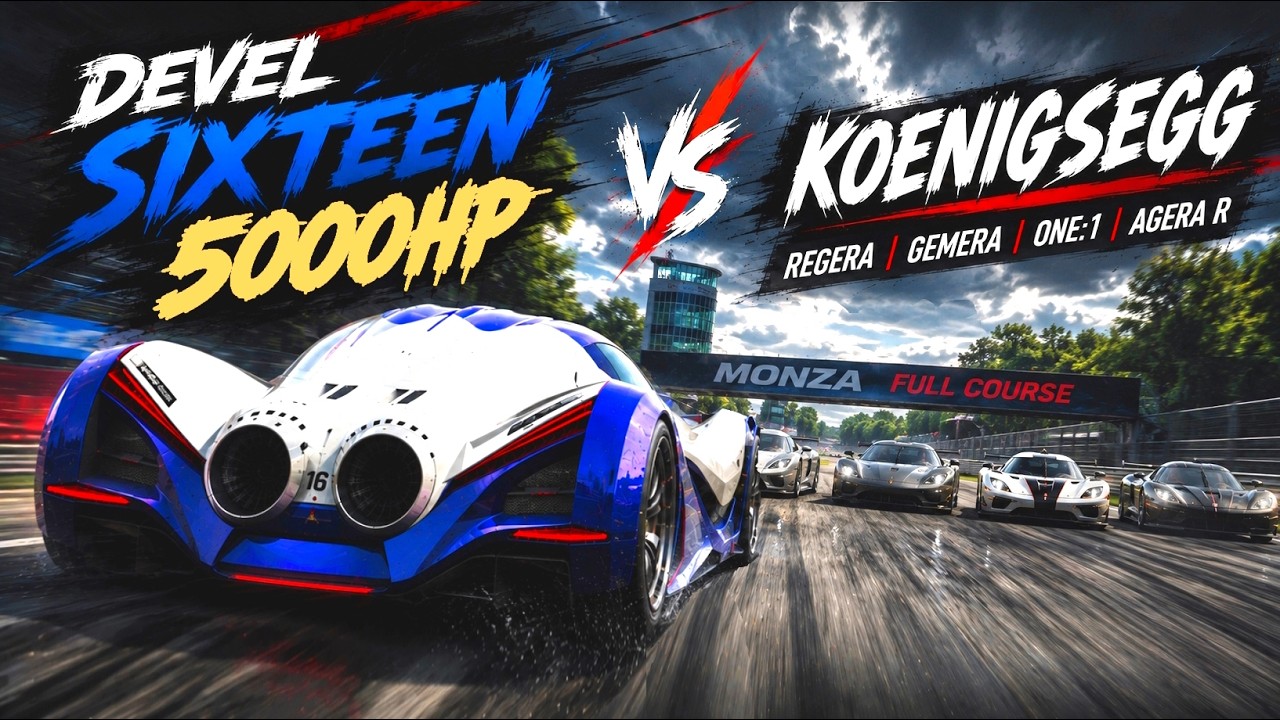 Devel Sixteen (5000hp) vs. 7 cars Koenigsegg - Assetto Carsa