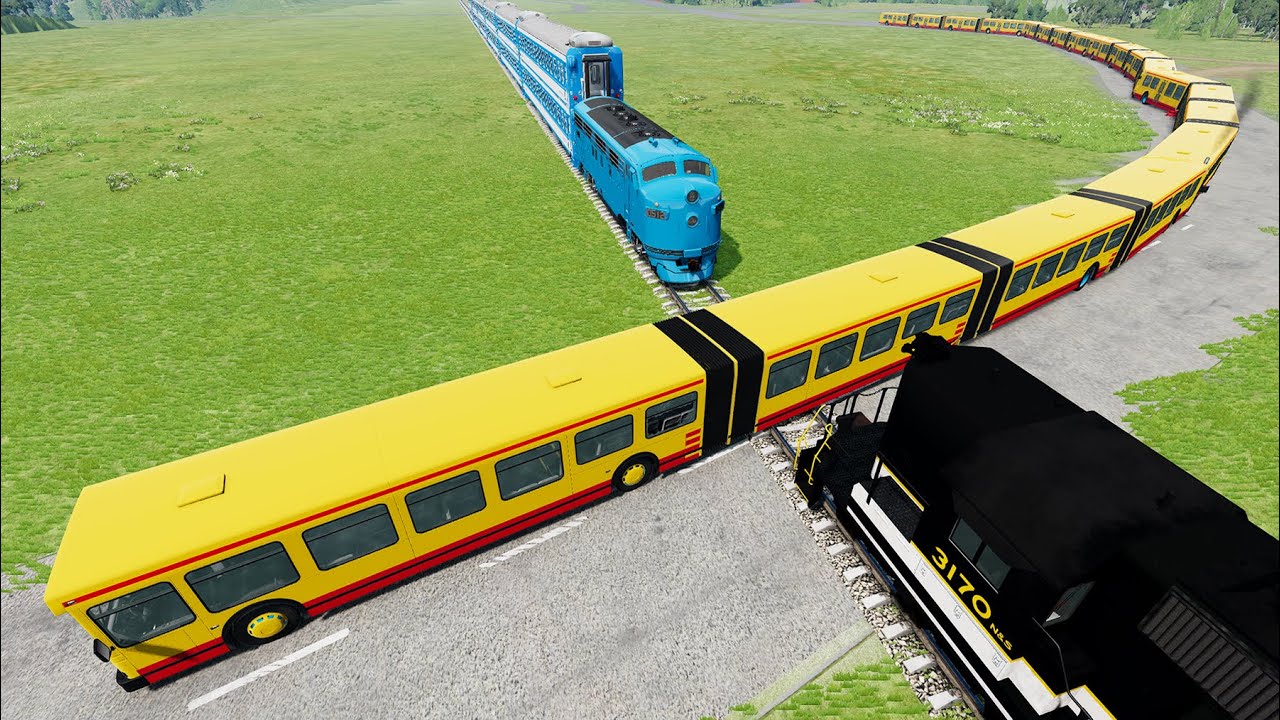Long Articulated Bus Accident on Rail #105 - Beamng.Drive | Dancing Cars