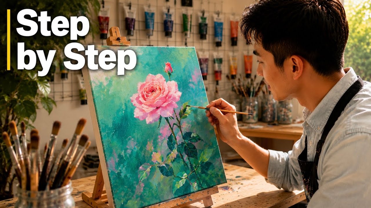 The Rose Slowly Appears 🌹 | Acrylic Flower Painting Process