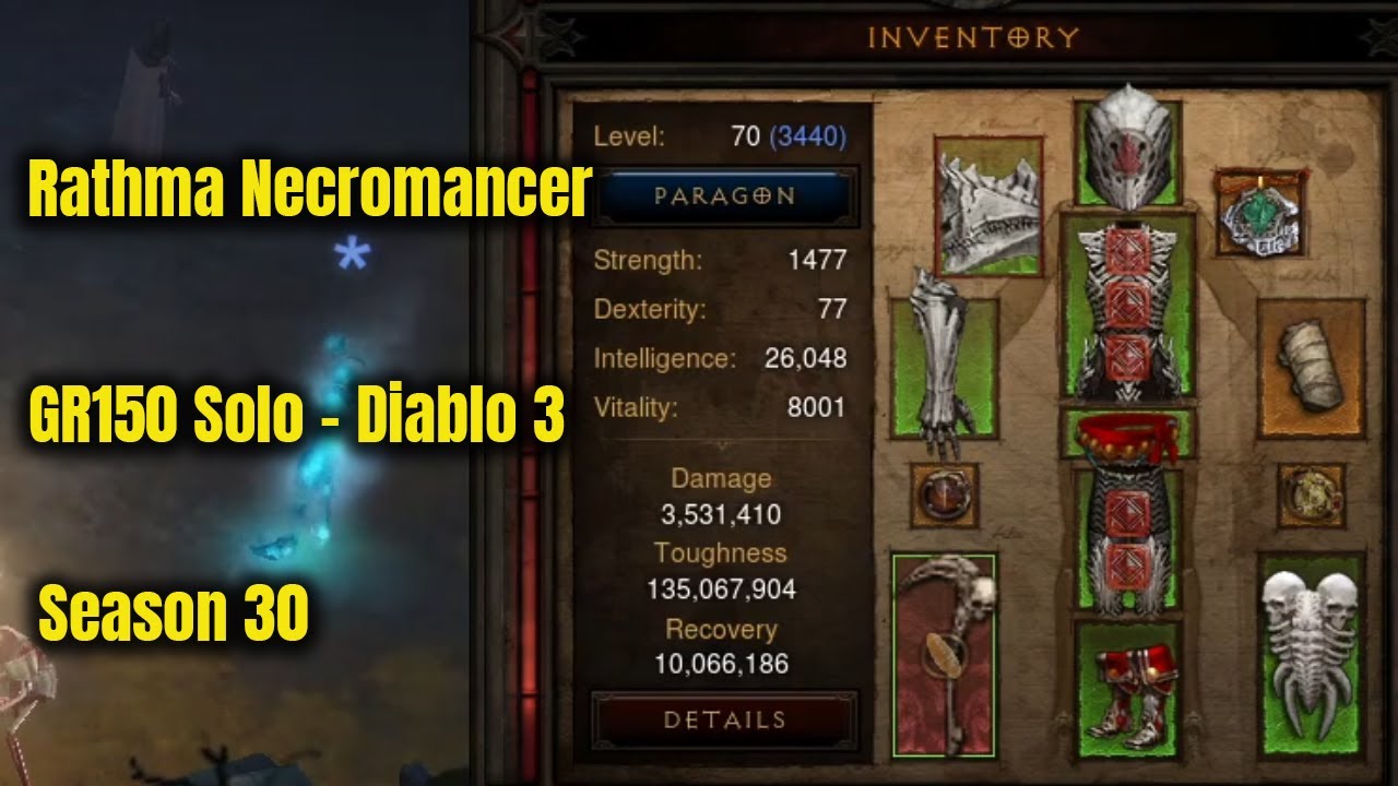 Season 30 Rathma Necromancer GR150 Solo - Diablo 3