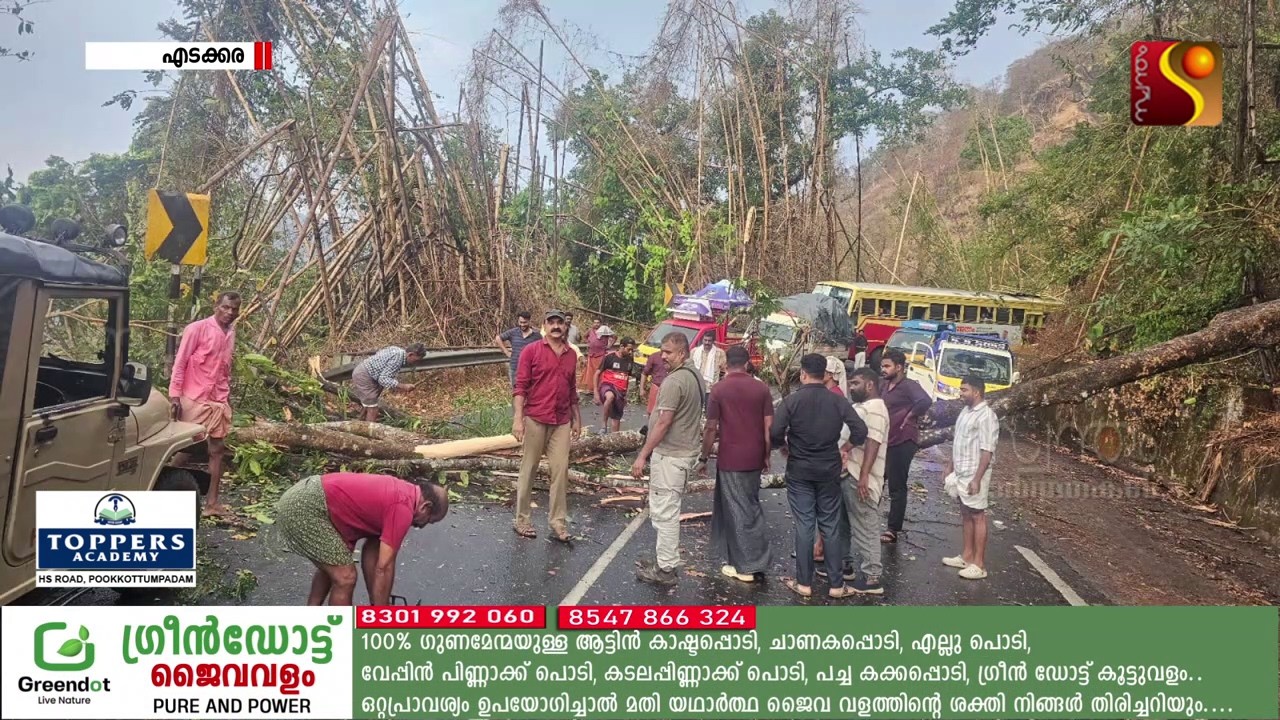 കാറ്റിലും വേനല്‍ മഴയിലും വ്യാപക നാശം, അന്തര്‍സംസ്ഥാന പാതയില്‍ മരം വീണ് ഗതാഗതം തടസപ്പെട്ടു