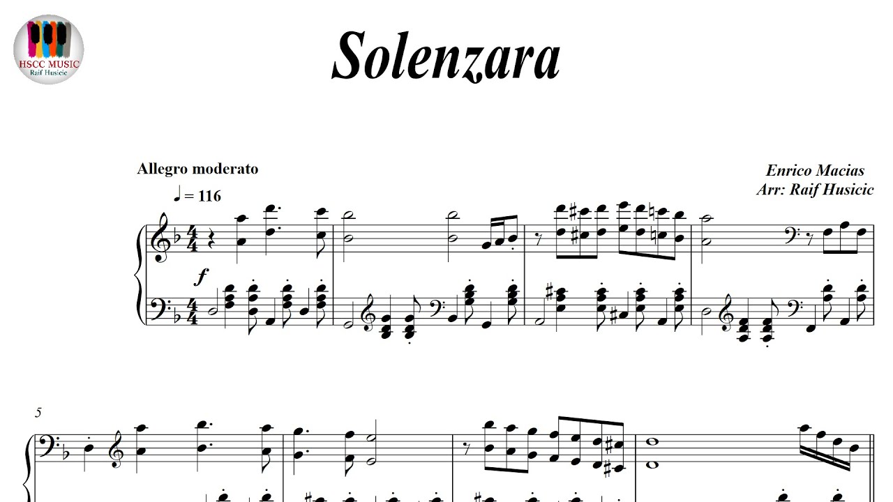 Solenzara - Enrico Macias, Piano Sheet Music, Piano Tutorial