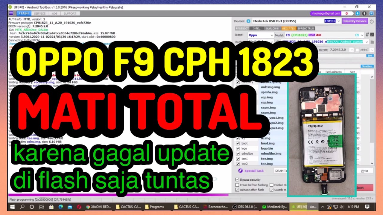 OPPO F9 CPH1823 PADAM AKIBAT UPDATE OTA || oppo f9 death after update..just flashing done..