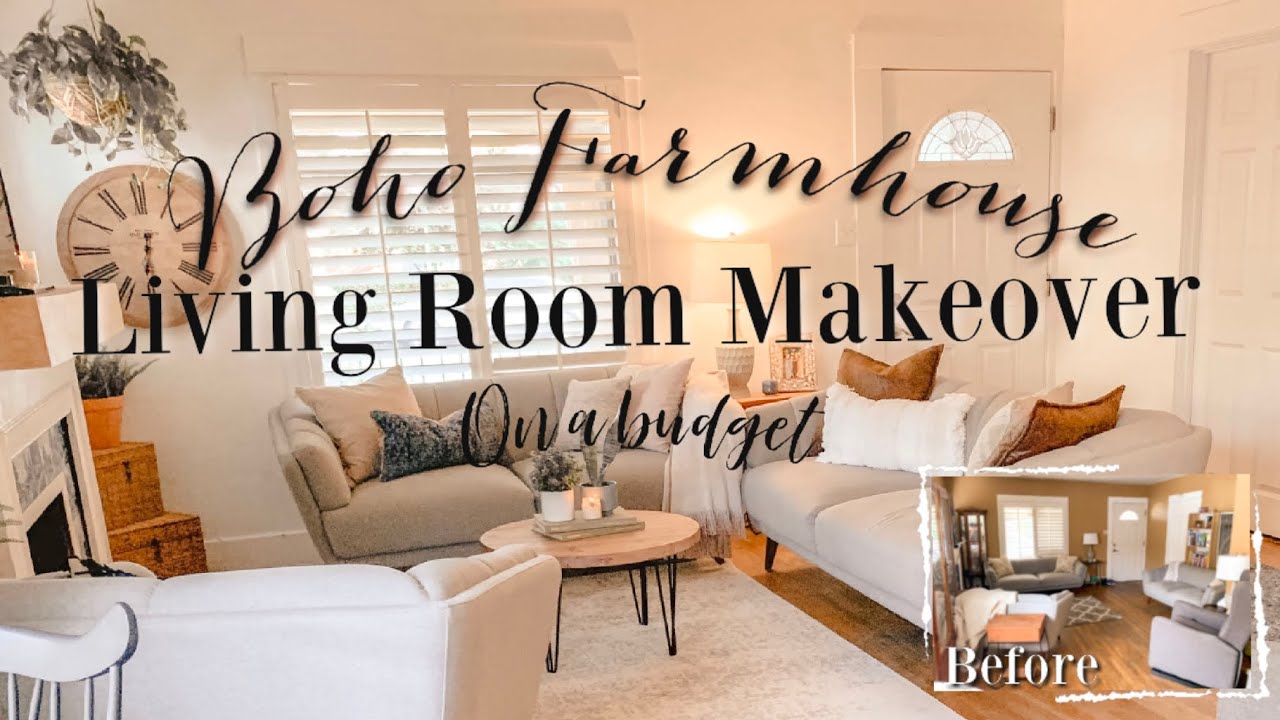 BOHO / FARMHOUSE LIVING ROOM EXTREME MAKEOVER ON A BUDGET (PART 2)