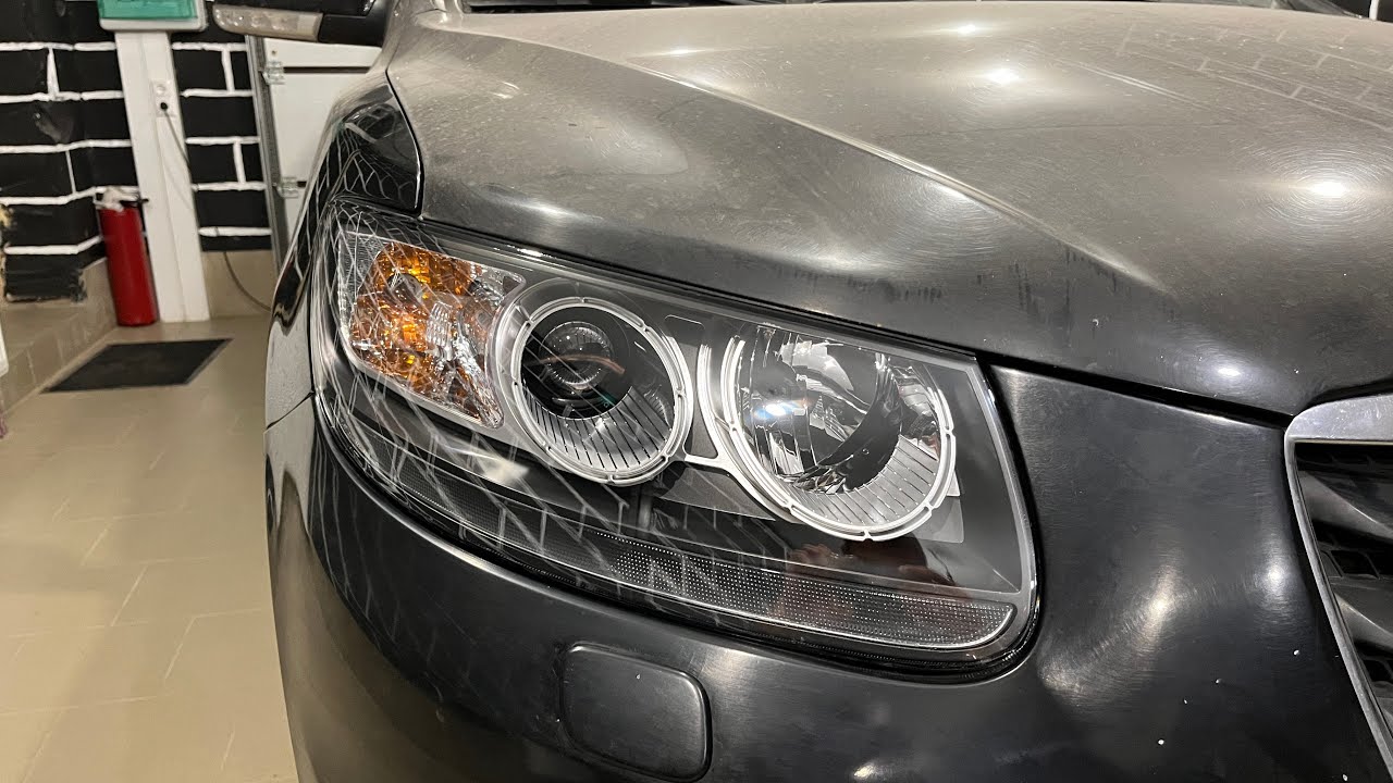Hyundai Santa Fe 2 - ремонт фар, замена линз, диодные Expression