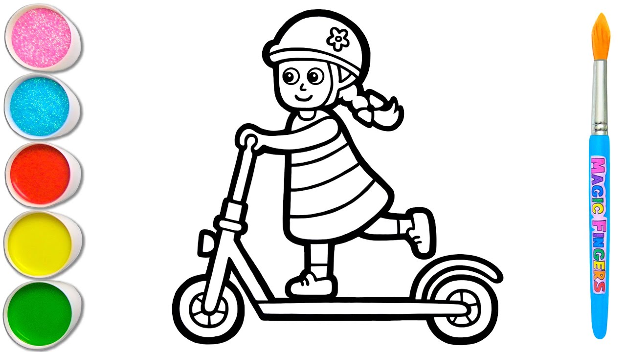 Scooter Drawing, Painting, Coloring for Kids & Toddlers | How to Draw, Paint Basics #238