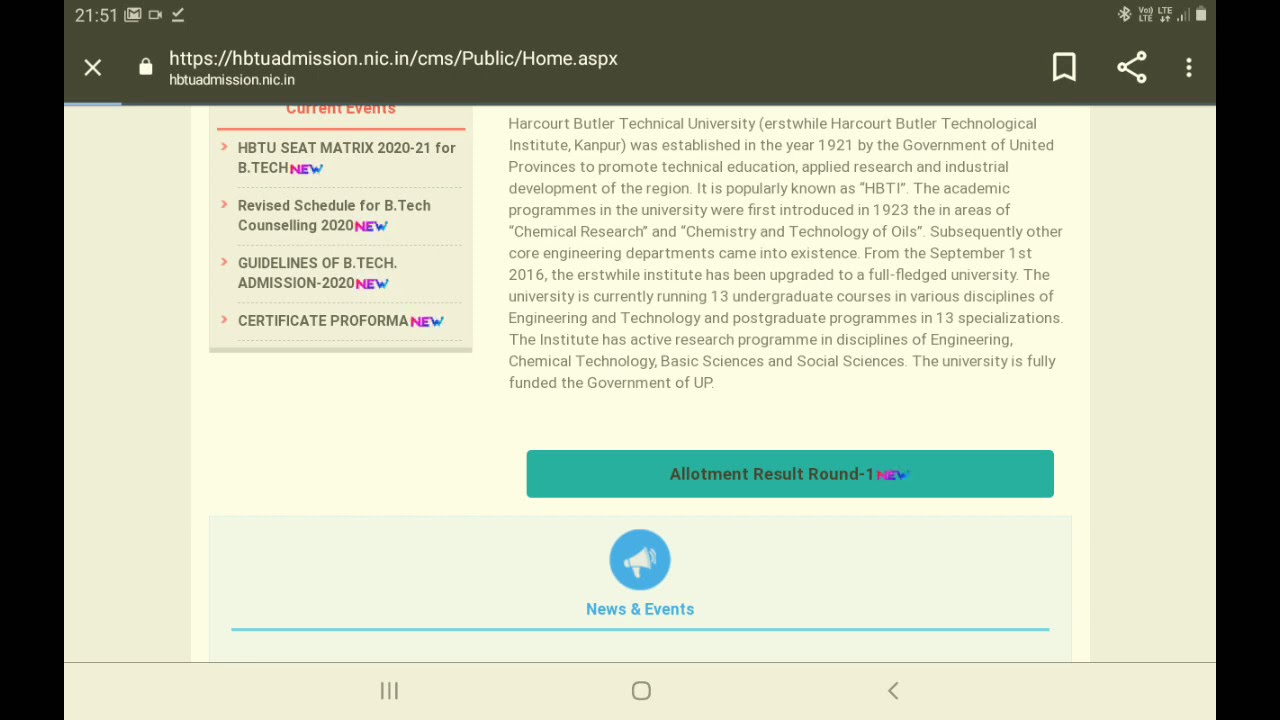 HBTU Round 1 Seat allotment Result declared 2020 || Sonu verma