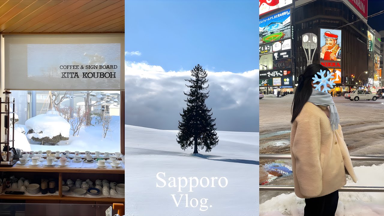 vlog.冬の北海道旅行⛄️,美瑛クリスマスツリー🎄,富良野ニングルテラス🕯,小樽カフェ⚓️,札幌グルメ🦀