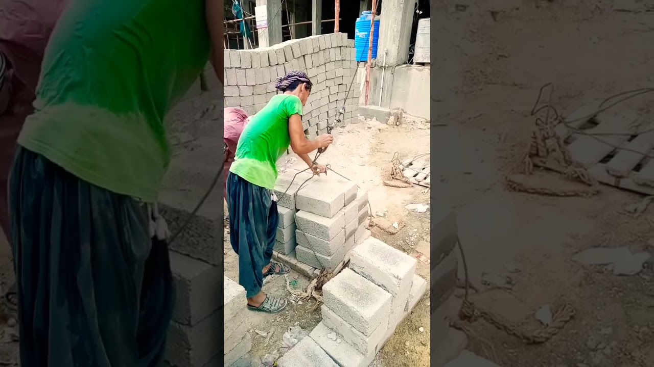 Concrete Solid Blocks Lifting Shifting on top floor By machine & skilled Afghan labour #construction