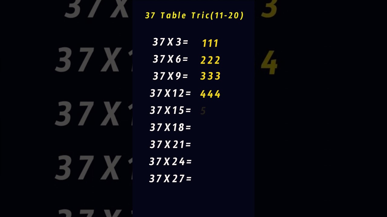 37 times table shoutcut #maths  #tables #shorts
