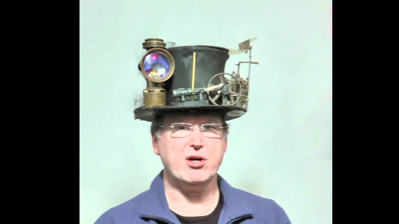 Steampunk hat with moving gears and steam