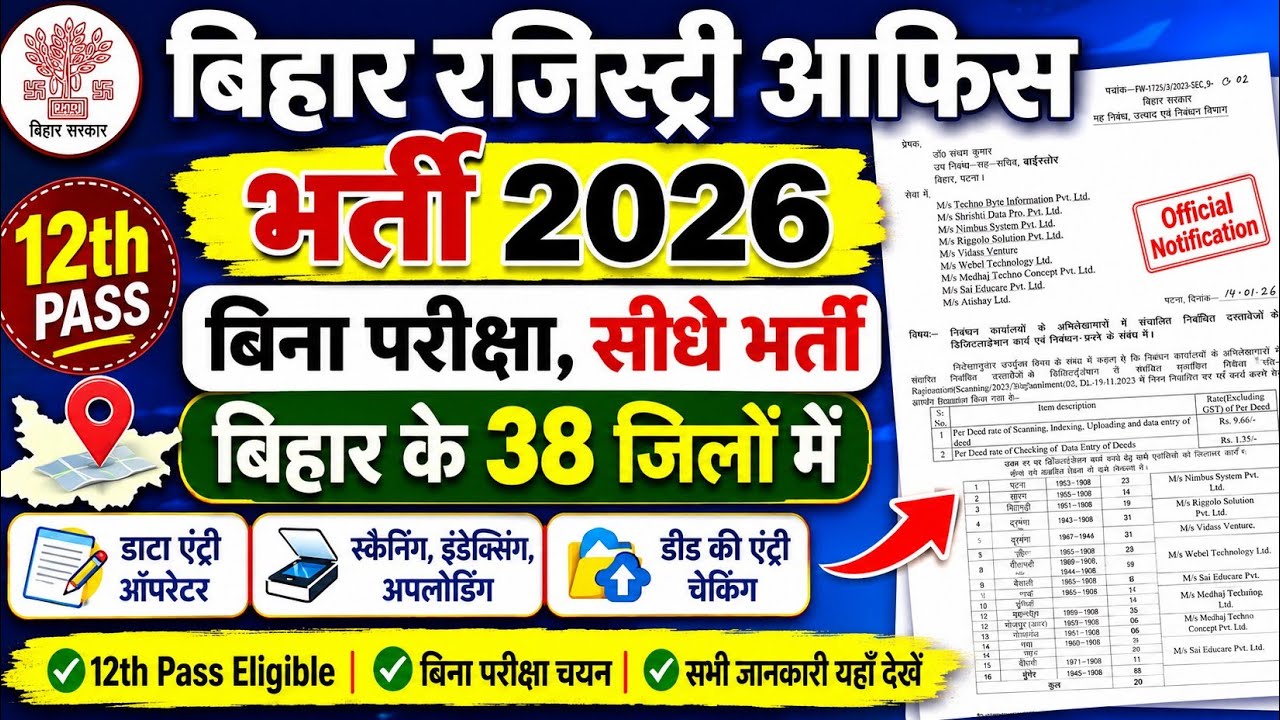 Bihar Registry Office New Recruitment 2026 || Bihar Registry Office New Vacancy 2026 || Bihar Pri...