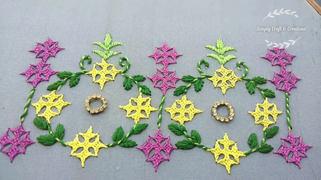 Hand Embroidery creative border with Gujarati Silai/ kutch work/ Sindhi taka / #Border #gujartisilai