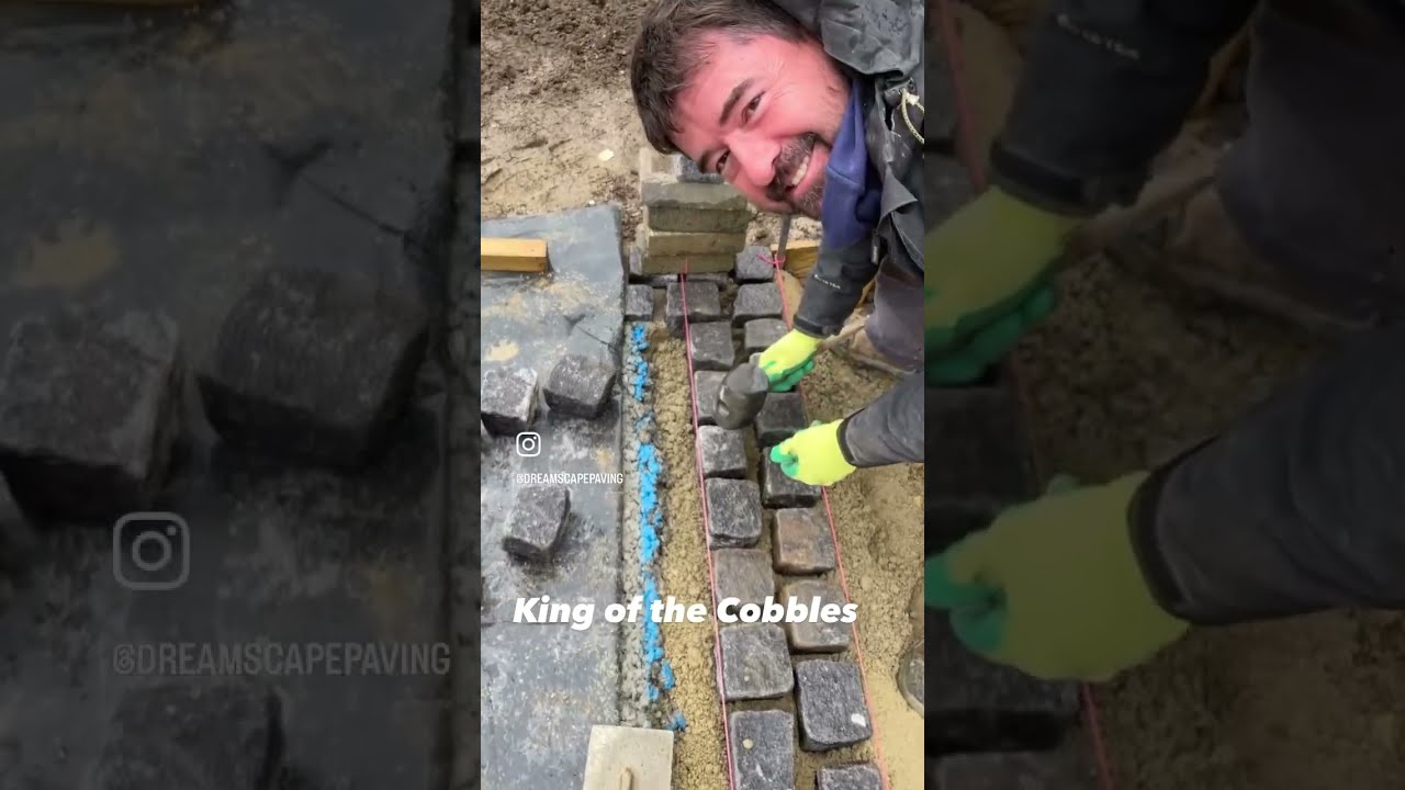 70,000 Granite cobble sett driveway hand laid #granitepaving #cobbles #paving #drivewayconstruction