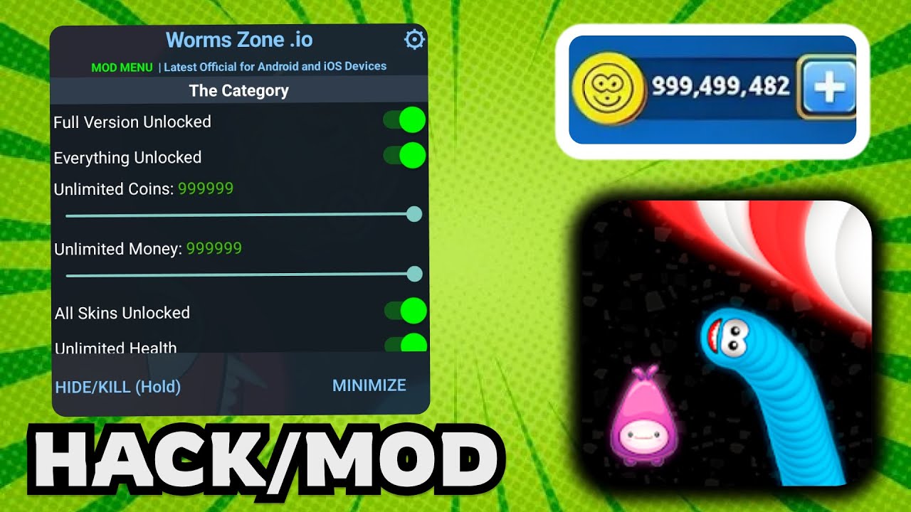 Worms Zone .io Mod APK (iOS/Android) &ndash; Unlimited Coins, Max Level & All Skins Unlocked