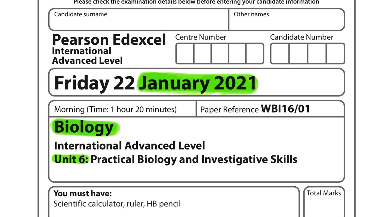 Pearson  Edexcel International A level biology unit 6 January 2021