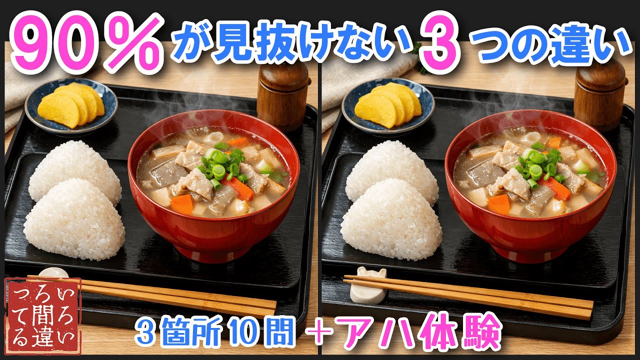 【料理で脳トレ】豚汁と塩むすびの間違い探しとアハ体験で集中力と記憶力を楽しく鍛えよう！【認知症予防/老化予防/物忘れ/デイサービス/】