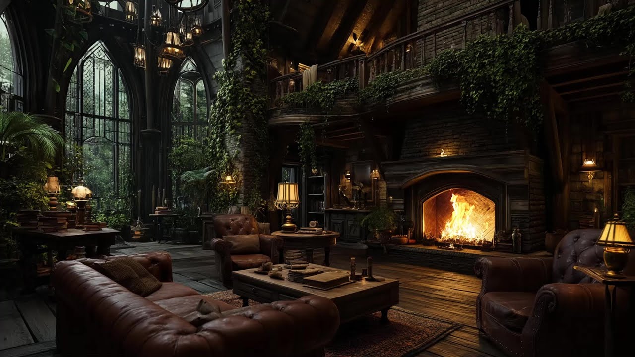 Night Rain and Crackling Fireplace Sounds | A Cozy Castle Room Ambience for a Peaceful Sleep