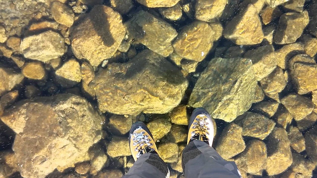 Walking on beautiful clean ice in Slovakian Mountains
