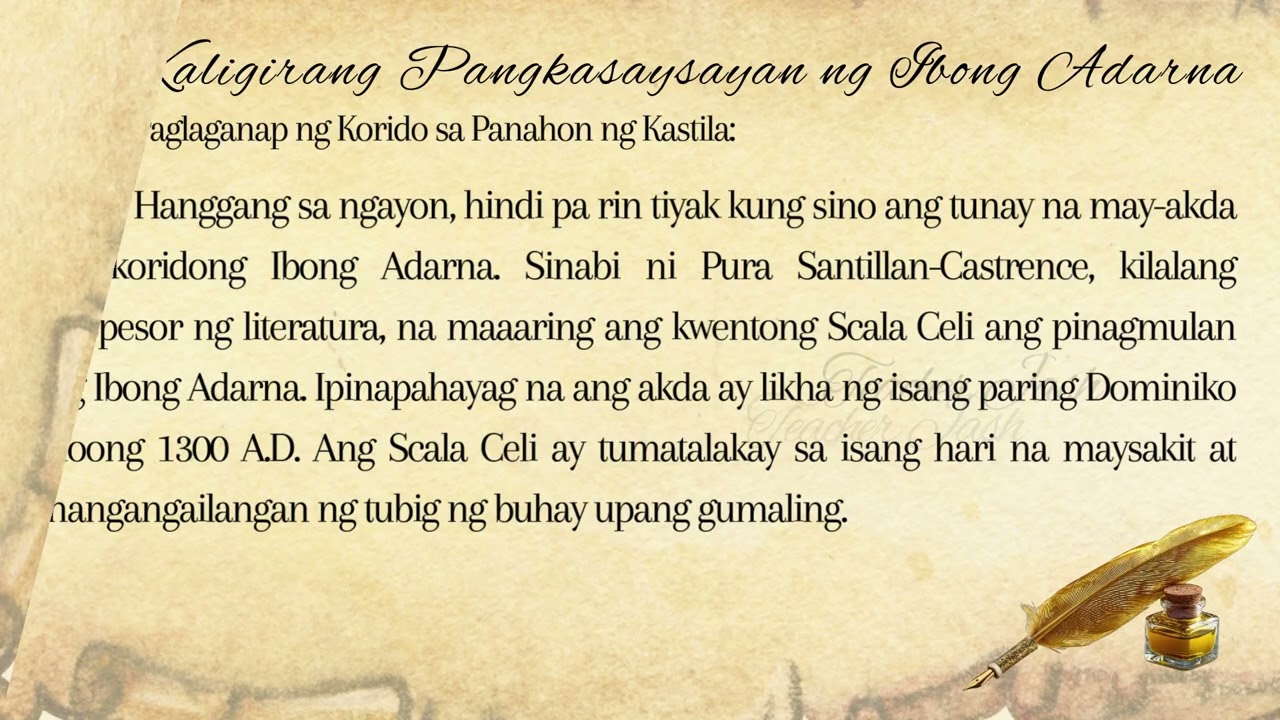 FILIPINO 7 Q4 Week 1 Kaligirang Pangkasaysayan ng Ibong Adarna (Ikalawang Araw)