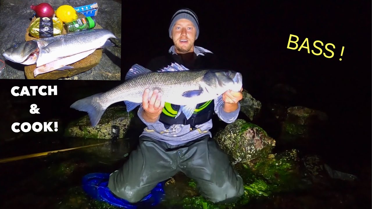 HUGE BASS Caught In Small Shrimp Net , Catch Clean Cook - BASS