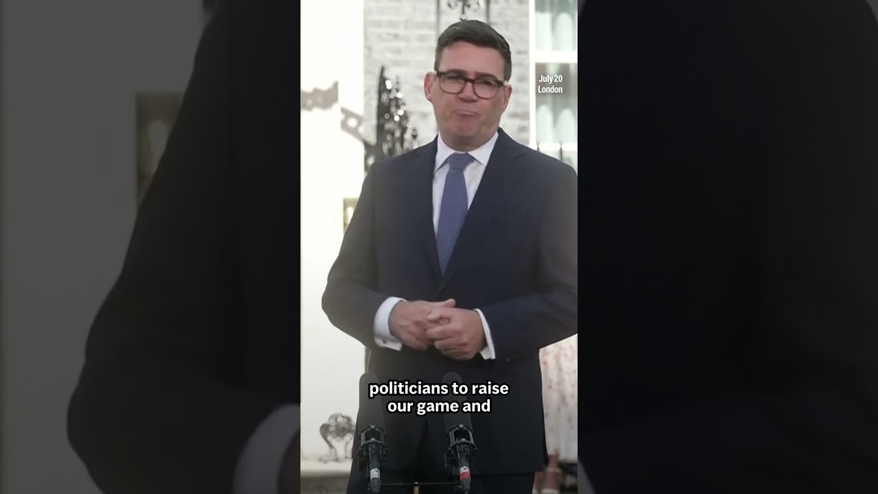 Andy Burnham gives first speech as UK prime minister at Downing Street