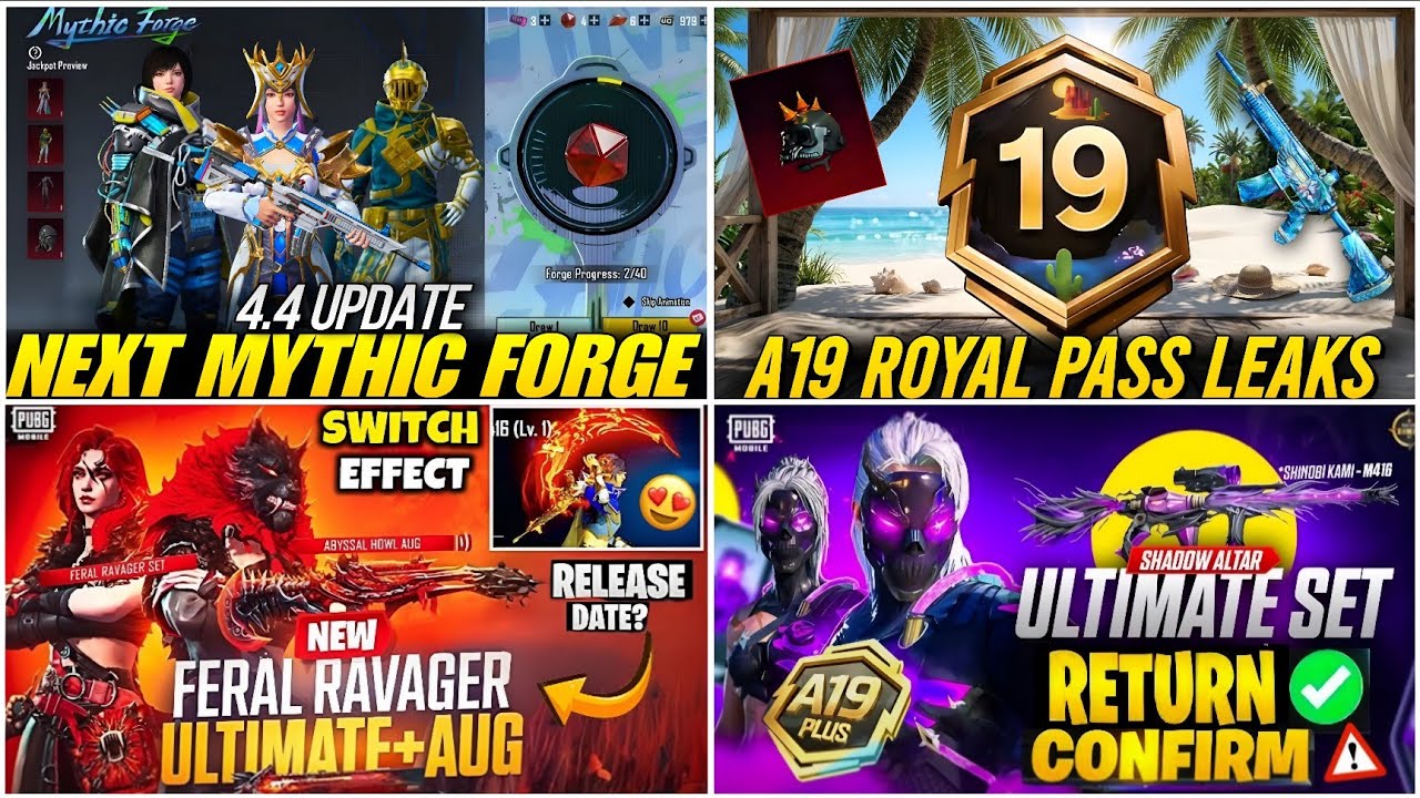 🔴NEXT MYTHIC FORGE BGMI 4.4😍| NEXT ULTIMATE SET BGMI 4.4🔥| A19 ROYAL PASS LEAKS BGMI😱| MYTHIC FORGE