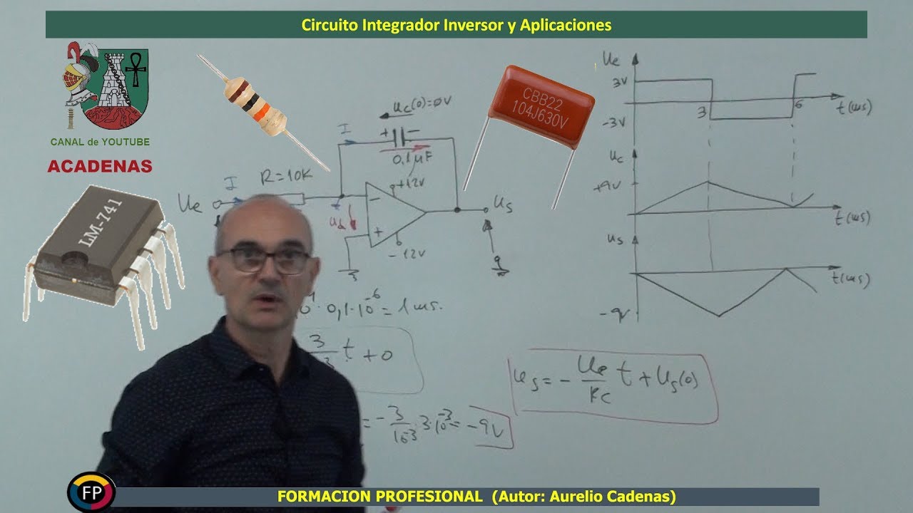 Circuito Integrador inversor OPAMP.  Convierte onda cuadrada en triangular.  (Clase 71)