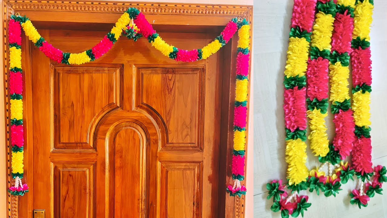 Satin Ribbon Garland || Satin Ribbon Garland Making at Home | Garland with Satin Ribbon