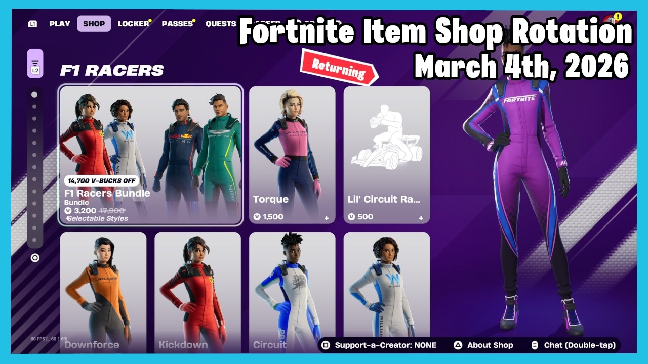 F1 2025 Skins Returns | Fortnite Item Shop Rotation Today - March 4th, 2026
