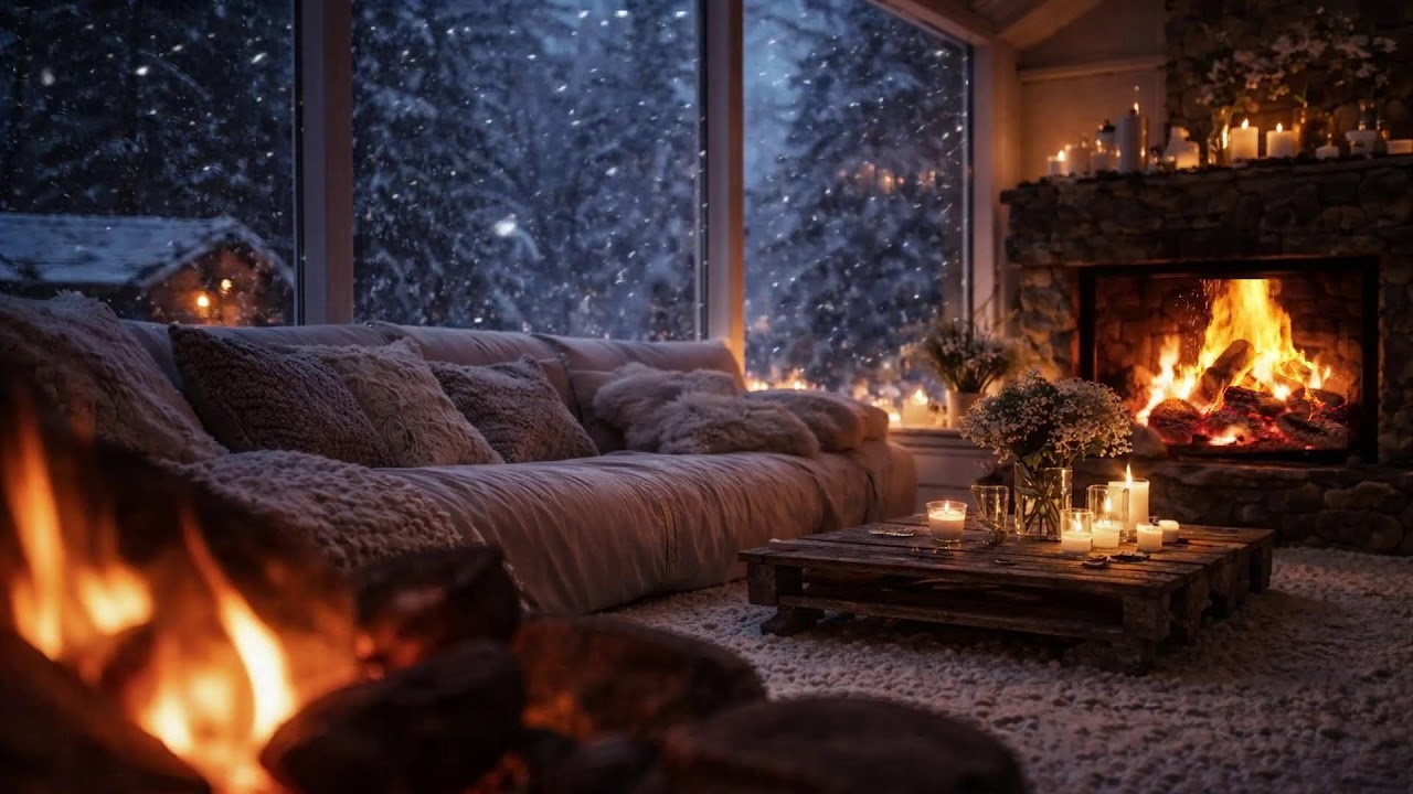 Winter Cafe Fireplace Ambience 🔥 Soft Jazz for Relax & Work