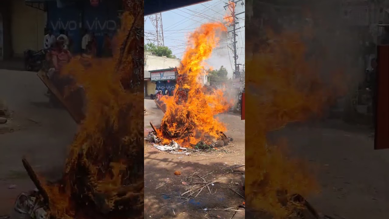 Fire In Road Holi Celebration Ritual in a part of Karnataka