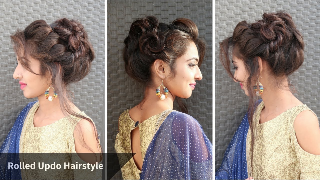Heatless Messy Rolled Updo Hairstyle For Eid/ Hairstyle For Gown/Sarri