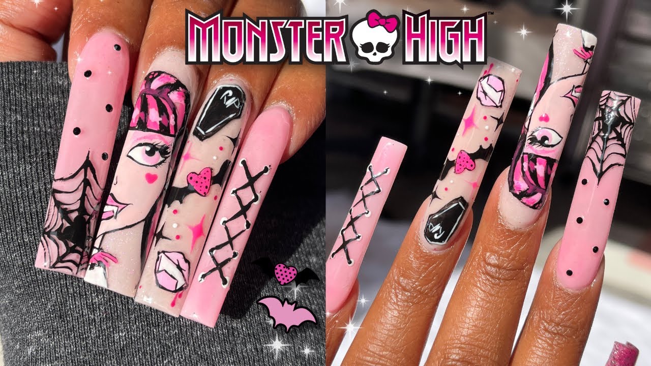 MONSTER HIGH HALLOWEEN NAILS! SAVILAND BEGINNER ACRYLIC KIT | NAIL ART TUTORIAL