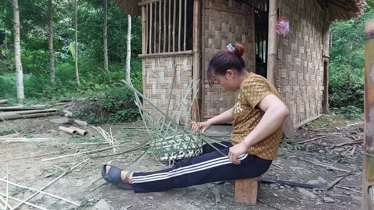 Homeless girl building farm - How to make bamboo cages for hens to lay eggs - Green forest farm