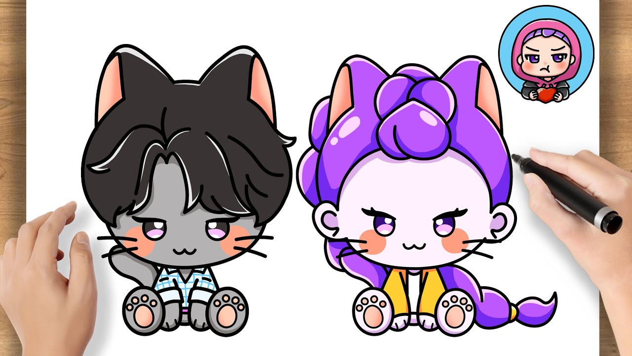 How to Draw Rumi x Jinu Saja Kitty Easy | Kpop Demon Hunters Step by Step