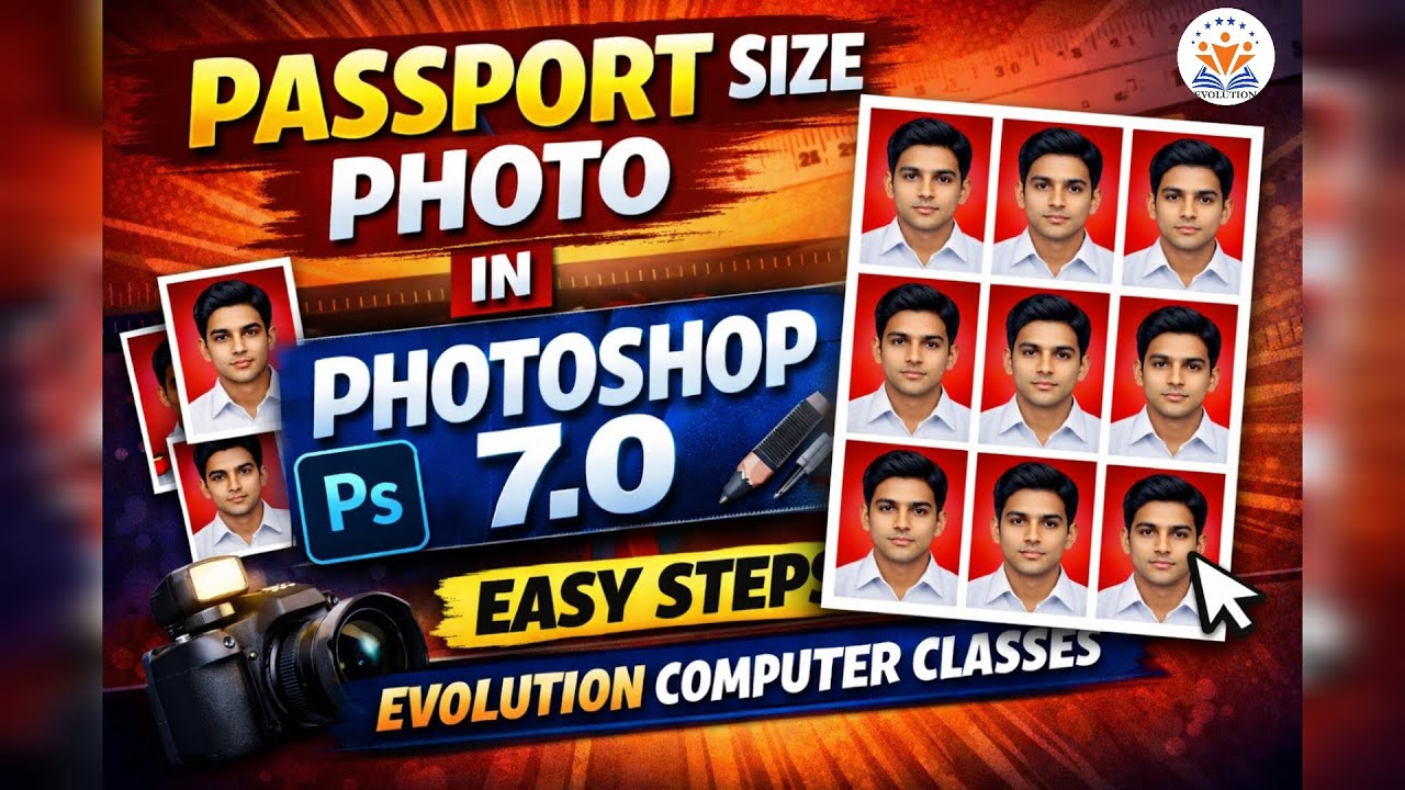 🔥Passport Size Photo बनाना सीखें 📸 | Photoshop 7.0 💻 | Evolution Computer Classes | Mahankal Mewada