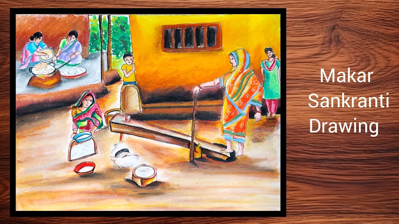How to draw scenery of makar sankranti festival |Makar Sankranti Festival | #makarsankranti 
