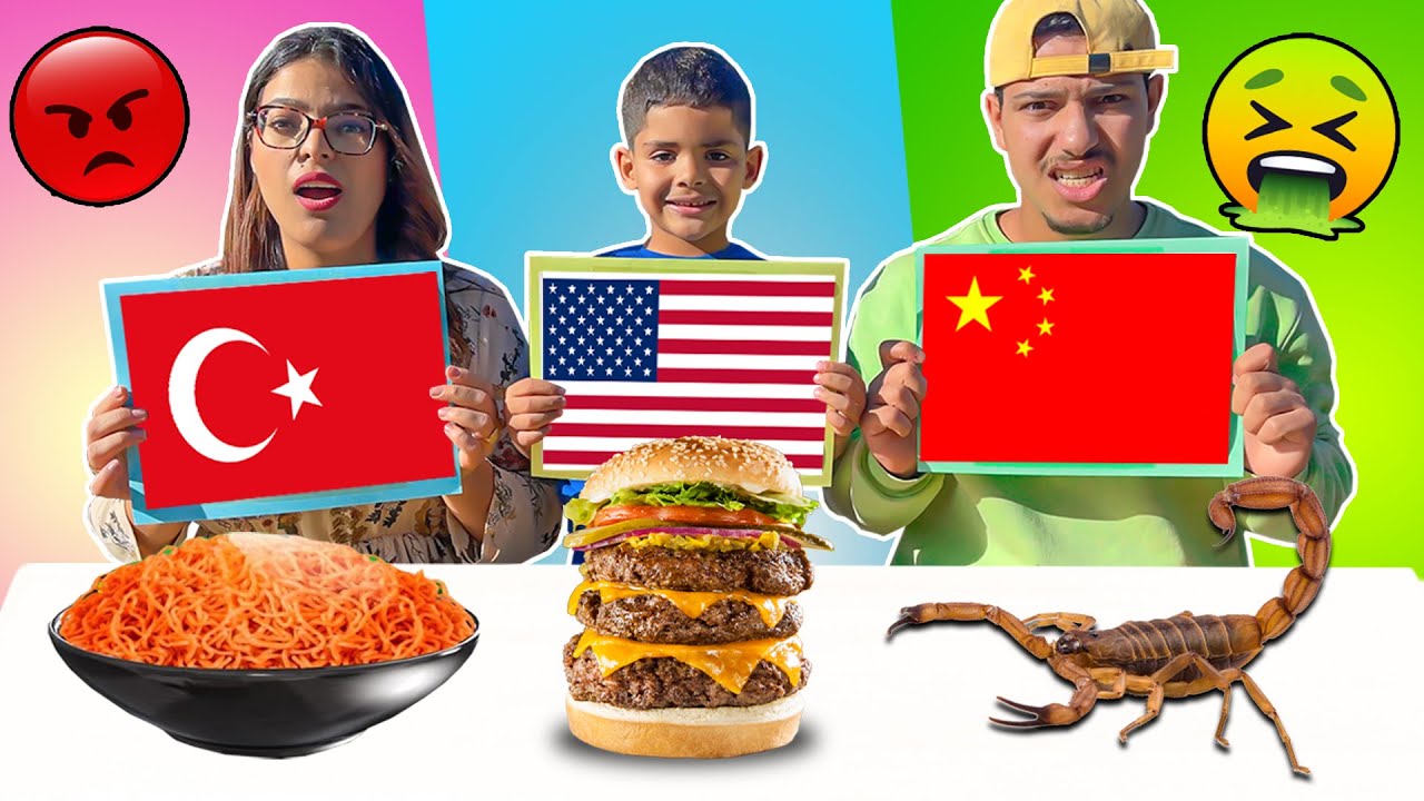 تحدي الاكل من بلدان مختلفة 😱🔥(أغرب الطعام من العالم🤢)