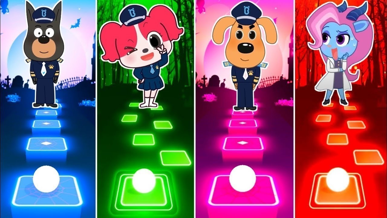 Шериф Лабрадор 🆚 Полицейский 🆚 Шериф Папийон 🎶 Tiles Hop EDM Rush @AngelaAdventure