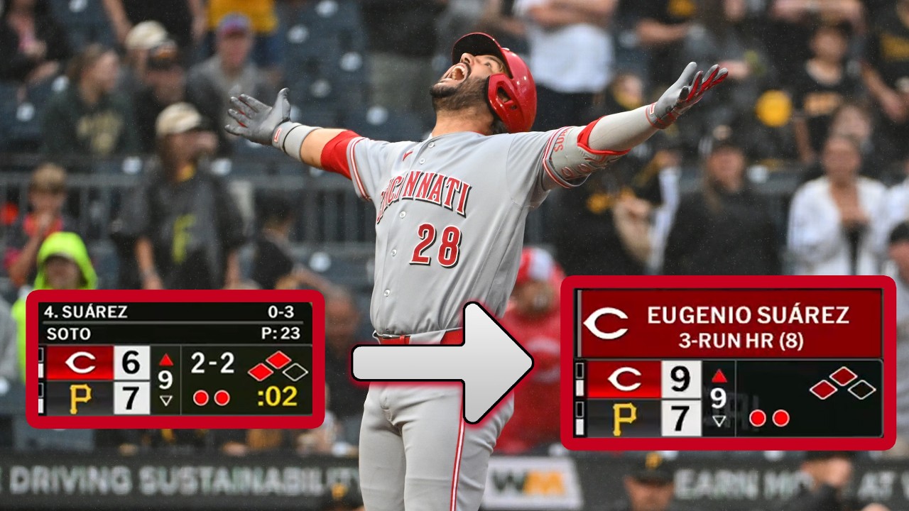 DOWN TO THEIR LAST STRIKE! 😱 Eugenio Su&aacute;rez crushes a go-ahead three-run home run in the 9th! 😤