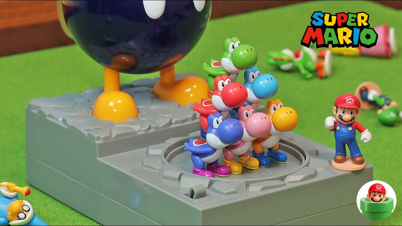 マリオのおもちゃ ボム兵にクッパやヨッシーをのせたら大爆発！飛ぶ光るバラバラパズルで楽しく遊ぼう★SUPER MARIO TOYS