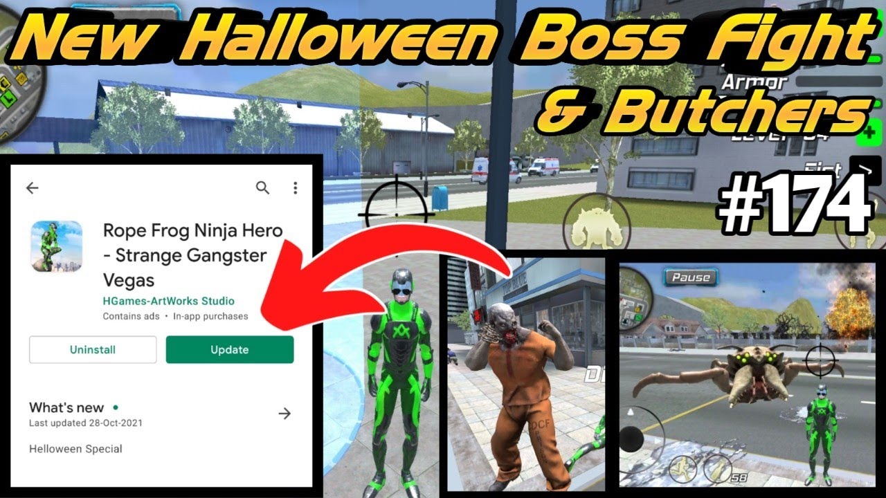 New Butchers And Boss Fight || Halloween Update || Rope Frog Ninja Hero Gameplay #174